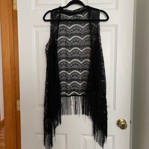 Black lace vest with fringe